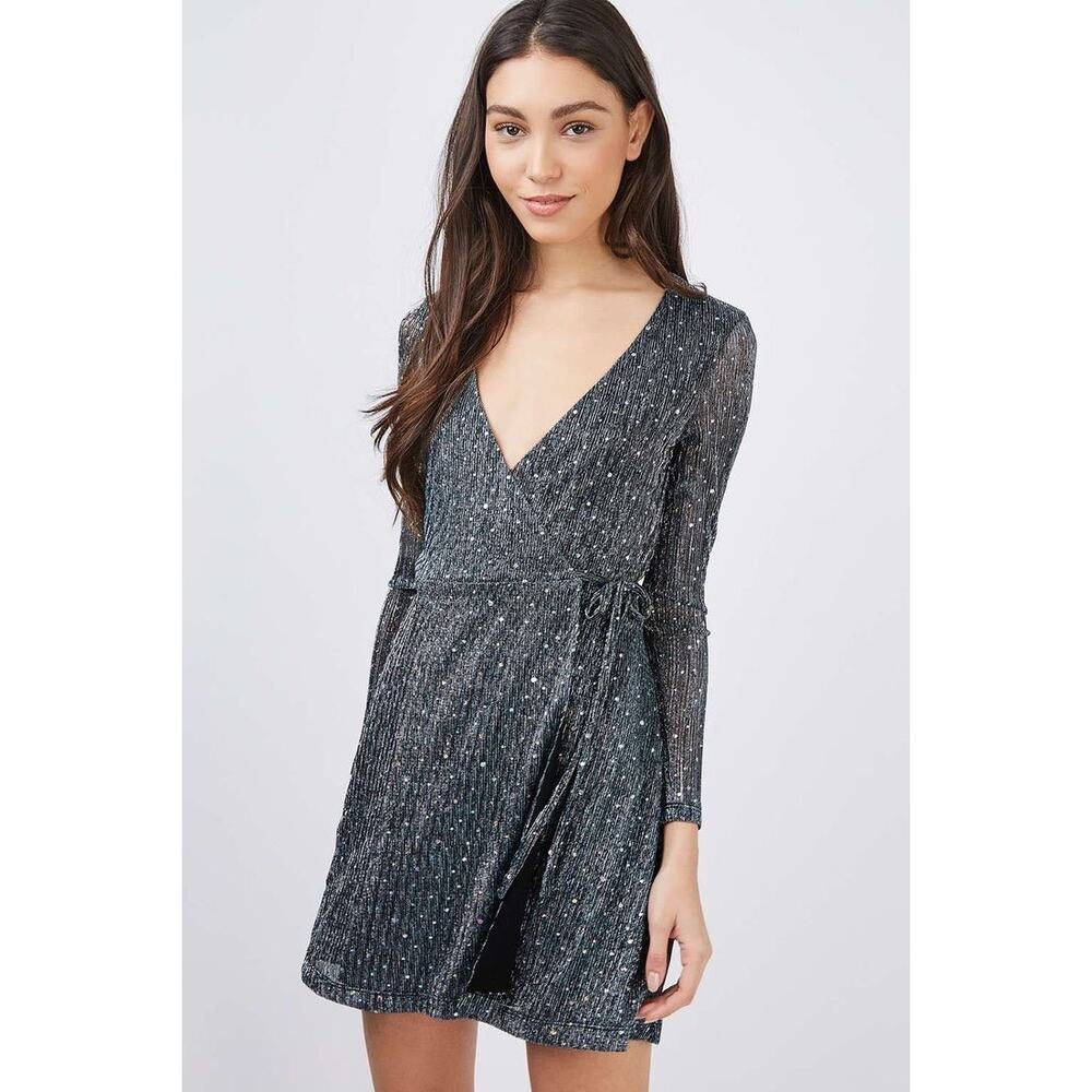 Topshop Silver Sparkle Wrap Mini Dress XS Party Cocktail